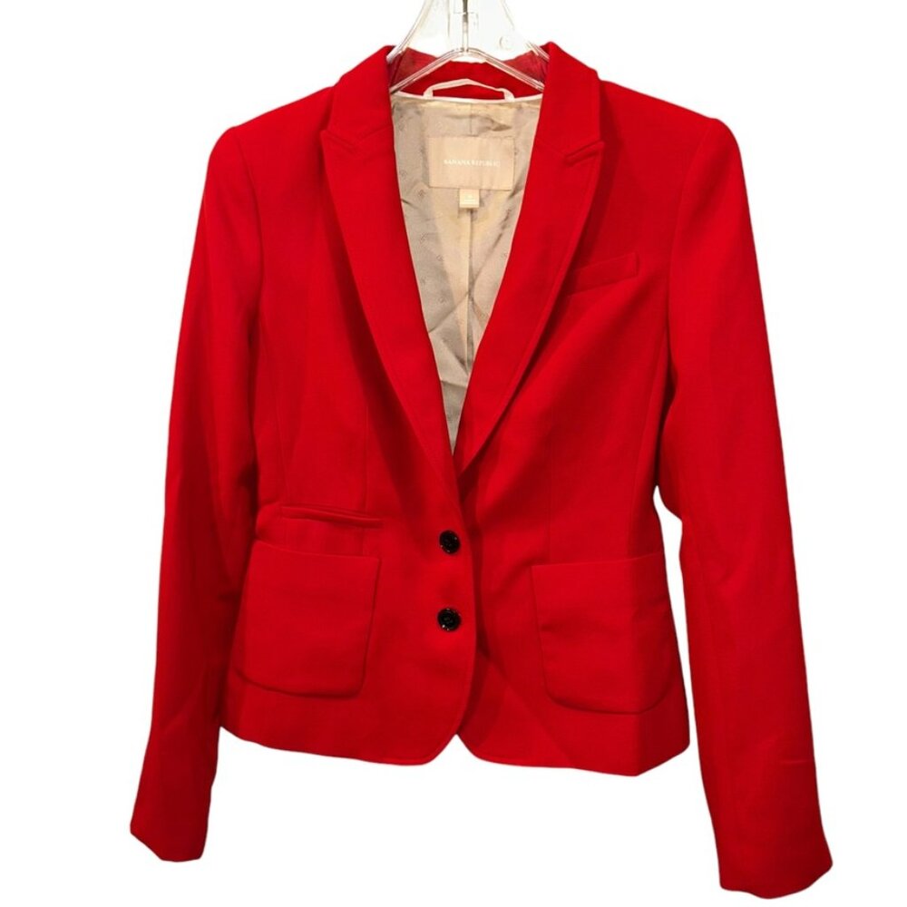 Banana Republic ASNEW Red Holiday Christmas classic career 2 button blaz…